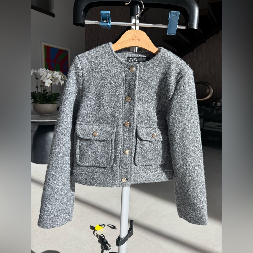 Zara Charcoal Button-Up Blazer